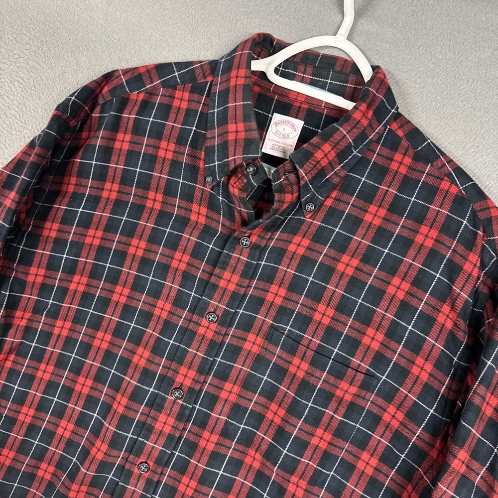 Brooks Brothers Shirt Mens Large Red Plaid Regular Fit Flannel Long Sleeve
